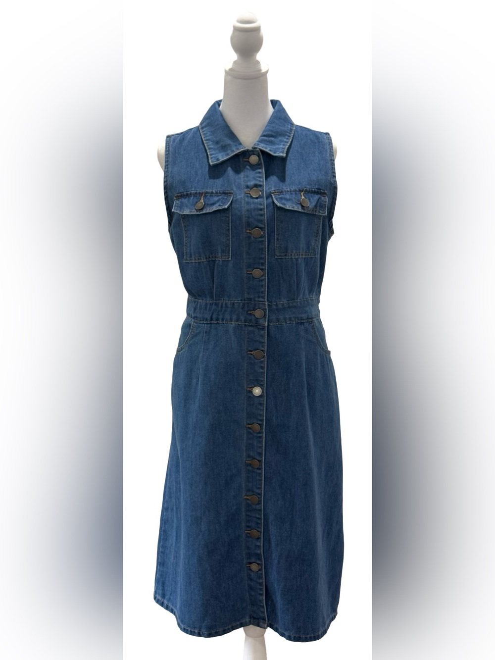 Coco Carmen Raleigh Sleeveless Denim Dress NWT Button Front Casual Midi size S/M - Picture 4 of 10